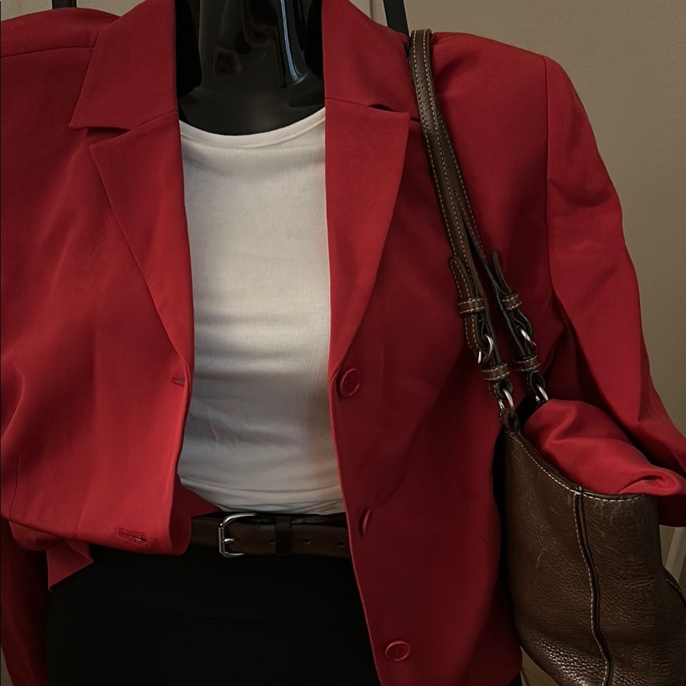 SILK ANN TAYLOR Red Blazer - Picture 2 of 7